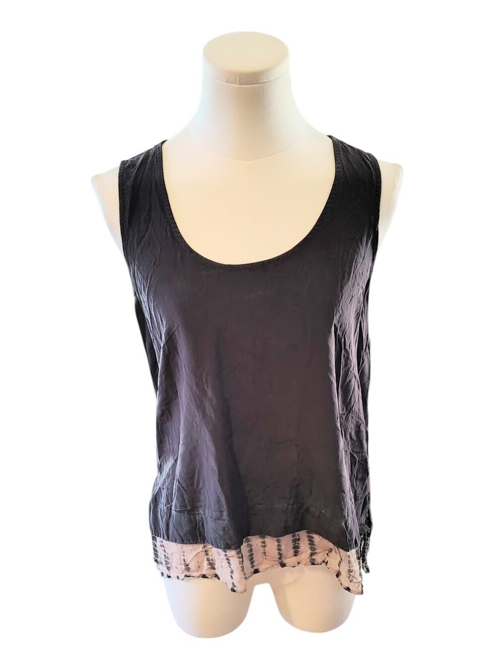 Gypsy 05 Silk Anthropologie Black and Cream Tie Dye Tank Top Blouse Size Xs